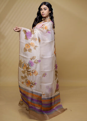 Cream Organza Saree With Blouse Piece - Indian Silk House Agencies