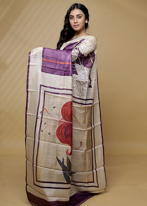 Purple Tussar Pure Silk Saree With Blouse Piece - Indian Silk House Agencies