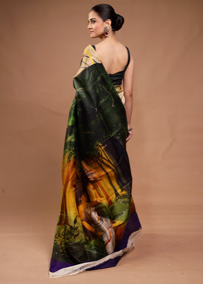 Cream Printed Pure Silk Saree Without Blouse Piece