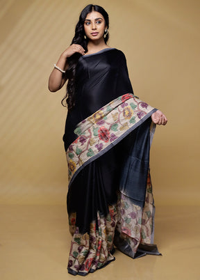 Black Tussar Silk Saree With Blouse Piece - Indian Silk House Agencies