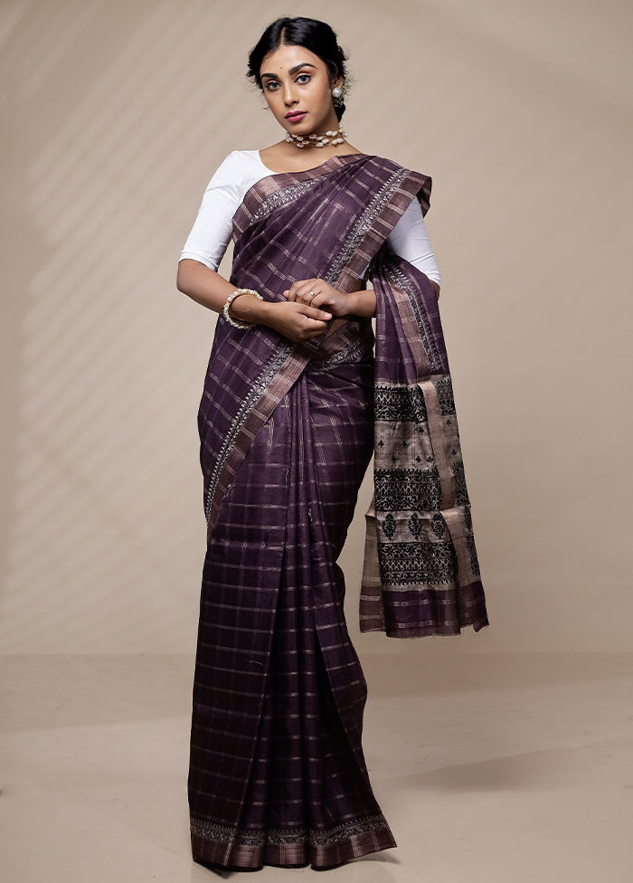 Purple Tussar Silk Saree With Blouse Piece - Indian Silk House Agencies