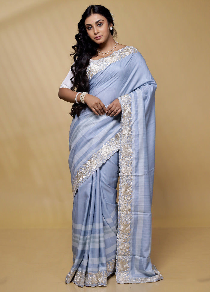 Grey Tussar Silk Saree With Blouse Piece - Indian Silk House Agencies