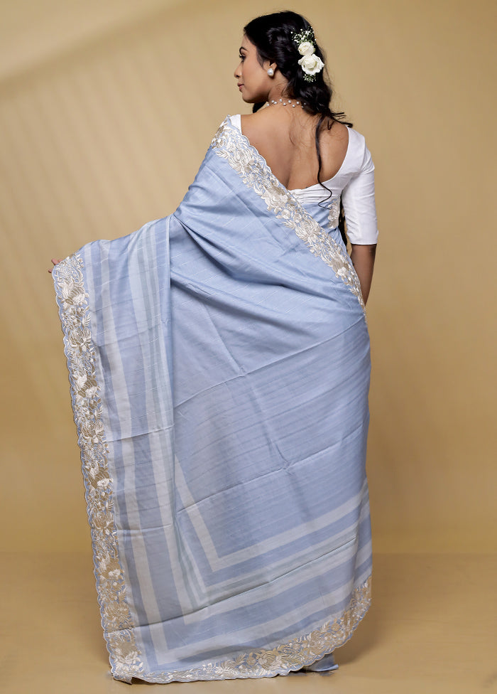 Grey Tussar Silk Saree With Blouse Piece - Indian Silk House Agencies