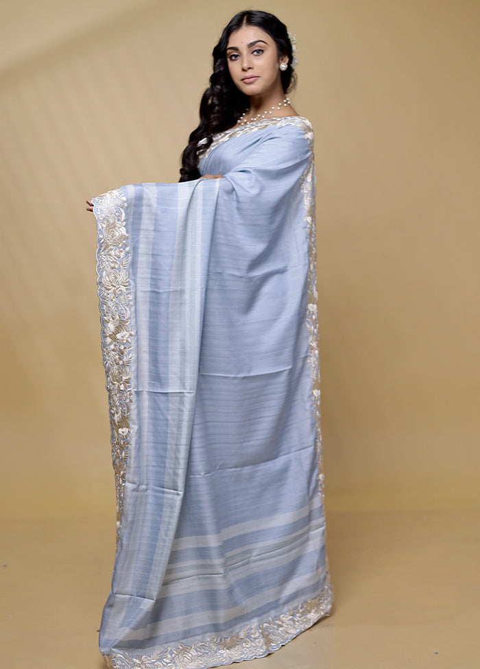 Grey Tussar Silk Saree With Blouse Piece - Indian Silk House Agencies