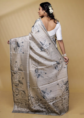 Cream Tussar Silk Saree With Blouse Piece - Indian Silk House Agencies