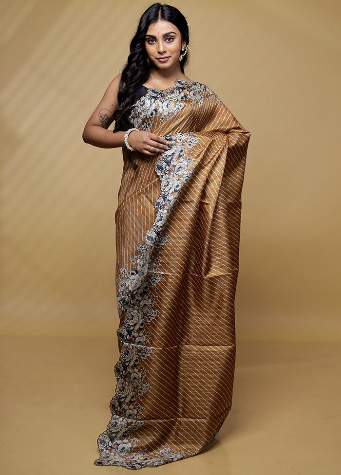 Brown Tussar Silk Saree With Blouse Piece