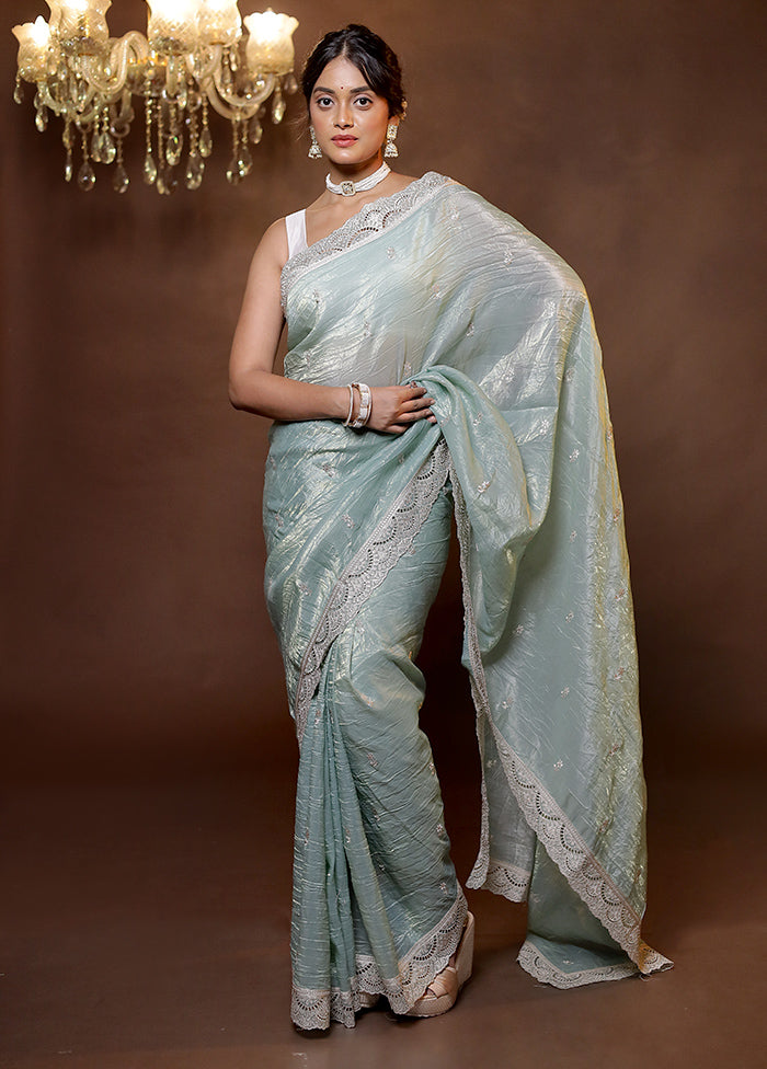 Blue Tissue Silk Saree With Blouse Piece