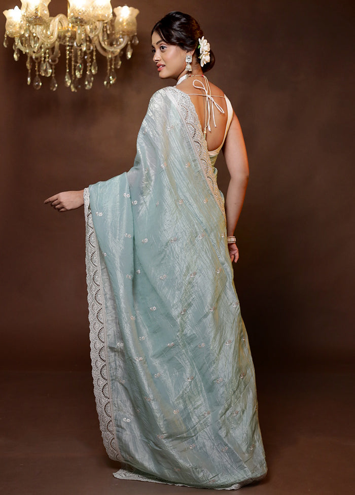 Blue Tissue Silk Saree With Blouse Piece