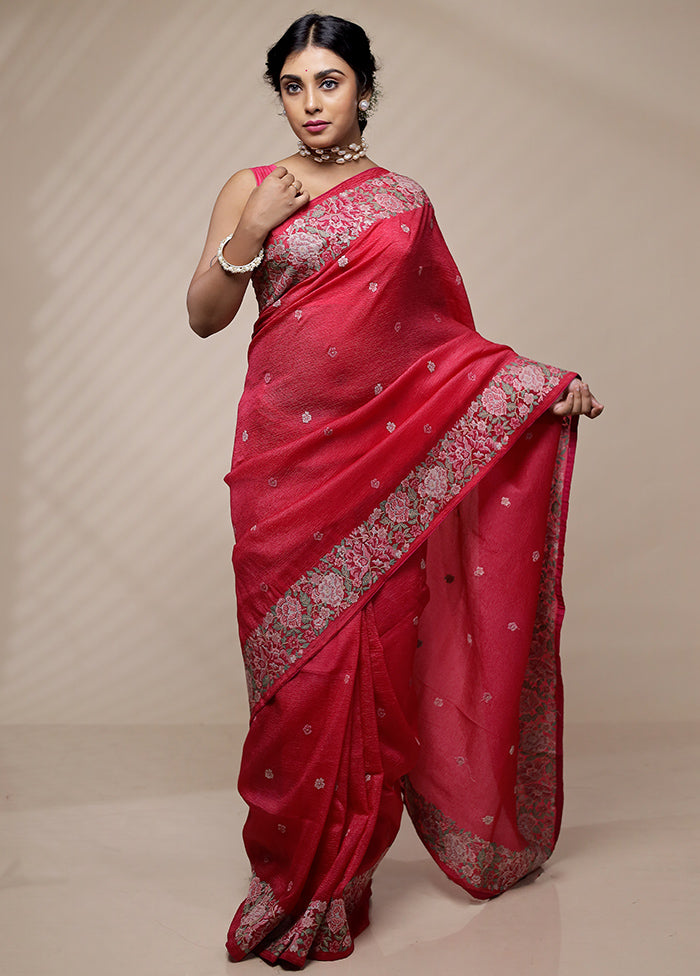 Pink Crushed Tissue Pure Silk Saree With Blouse Piece - Indian Silk House Agencies