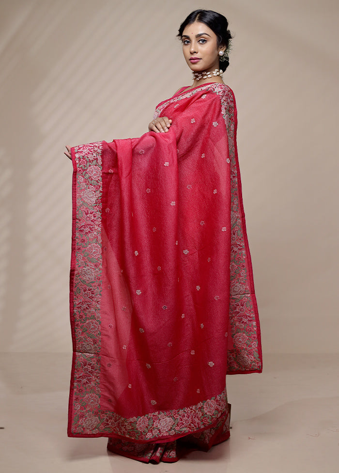 Pink Crushed Tissue Pure Silk Saree With Blouse Piece - Indian Silk House Agencies