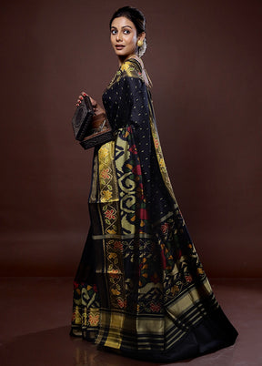 Black Pochampally Pure Silk Saree With Blouse Piece - Indian Silk House Agencies