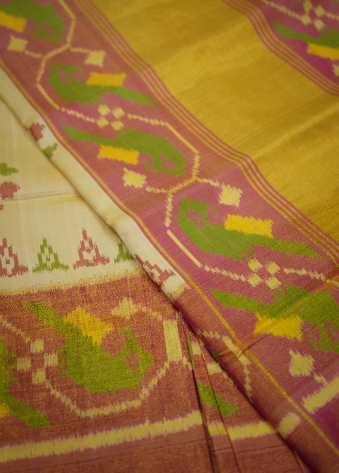 Cream Pochampally Pure Silk Saree With Blouse Piece - Indian Silk House Agencies
