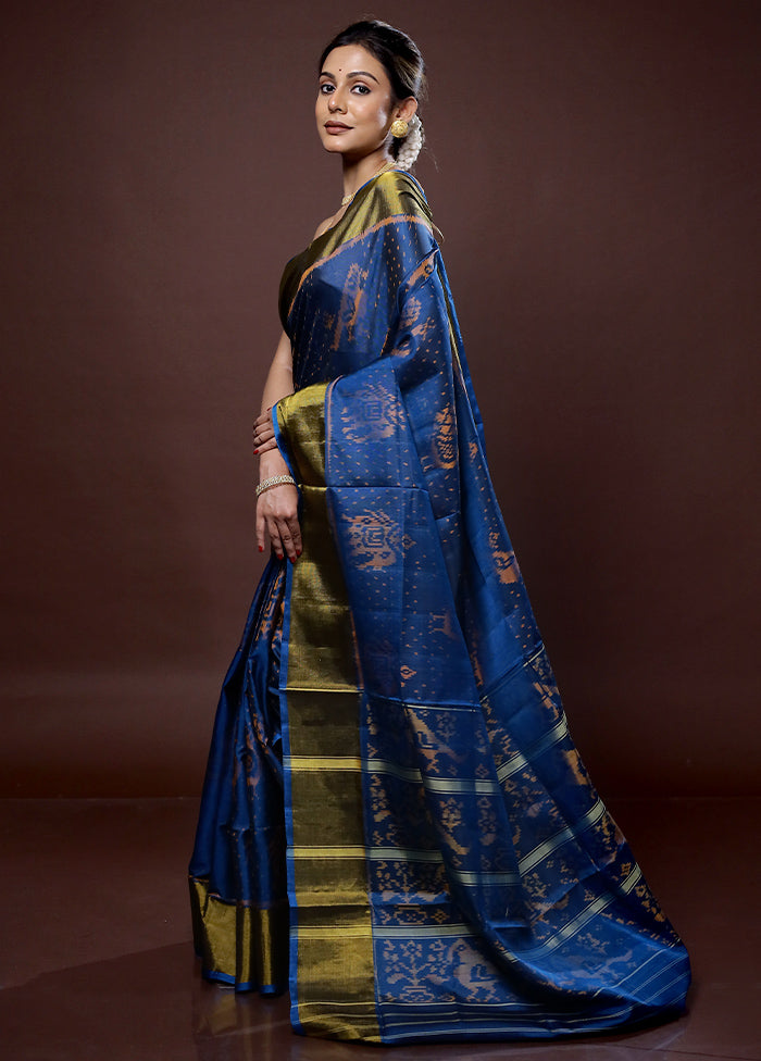 Blue Pochampally Pure Silk Saree With Blouse Piece - Indian Silk House Agencies