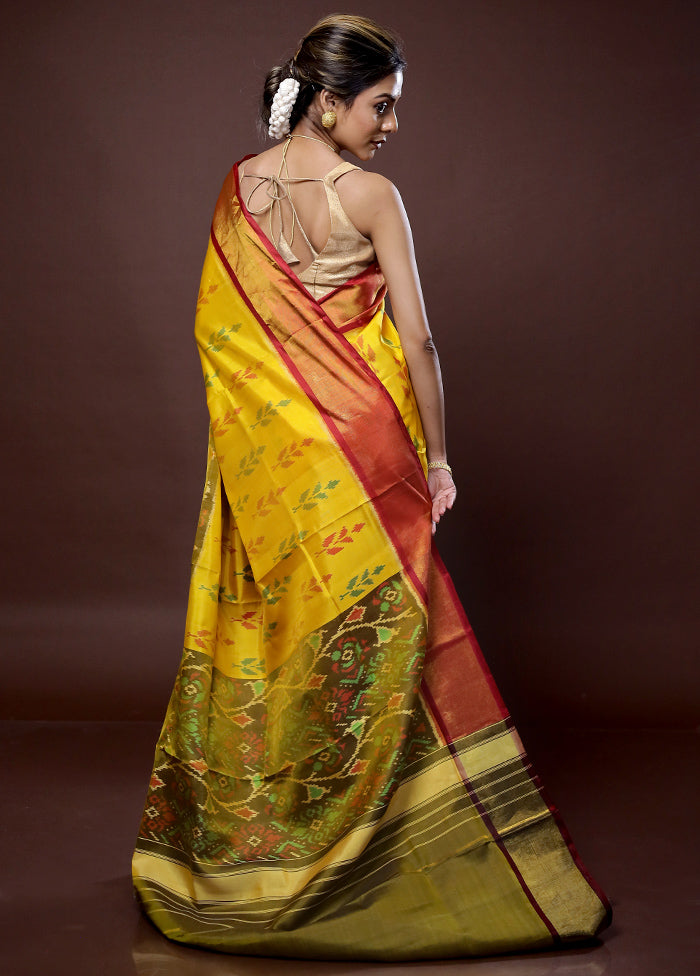 Yellow Pochampally Pure Silk Saree With Blouse Piece - Indian Silk House Agencies