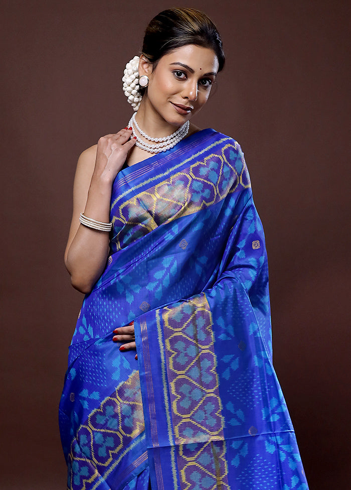 Blue Pochampally Pure Silk Saree With Blouse Piece - Indian Silk House Agencies