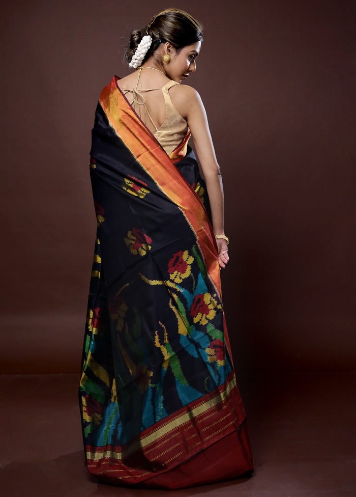 Black Pochampally Pure Silk Saree With Blouse Piece - Indian Silk House Agencies