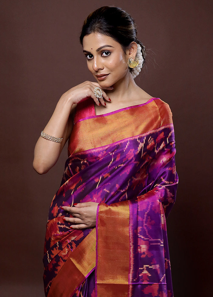 Purple Pochampally Pure Silk Saree With Blouse Piece - Indian Silk House Agencies