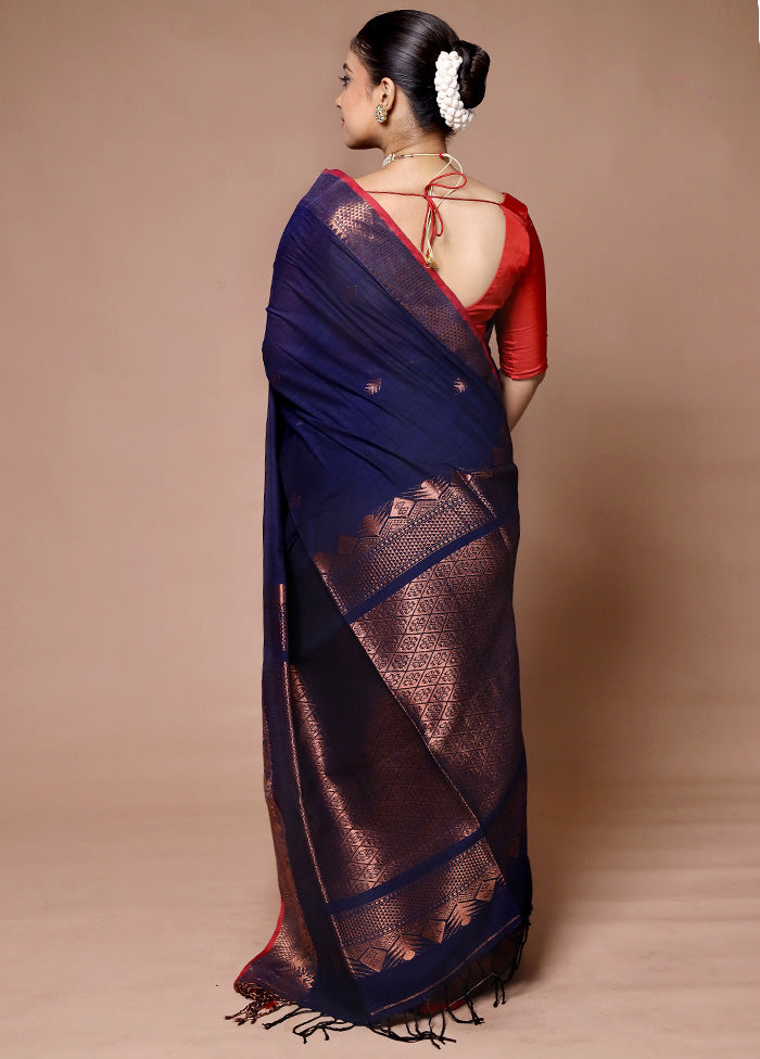 Blue Matka Silk Saree With Blouse Piece