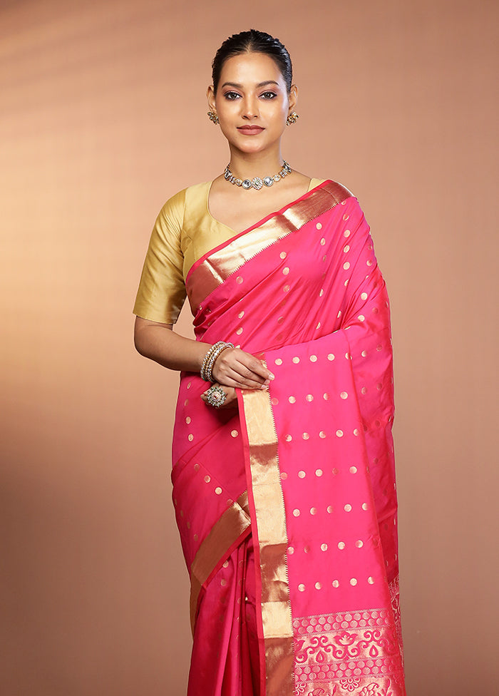 Pink Kanjivaram Silk Saree With Blouse Piece