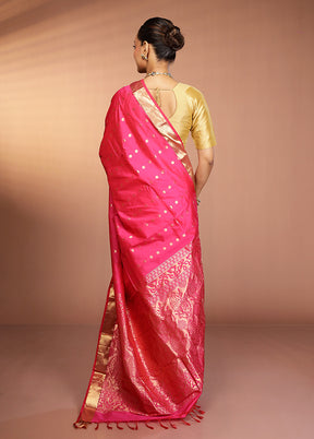 Pink Kanjivaram Silk Saree With Blouse Piece