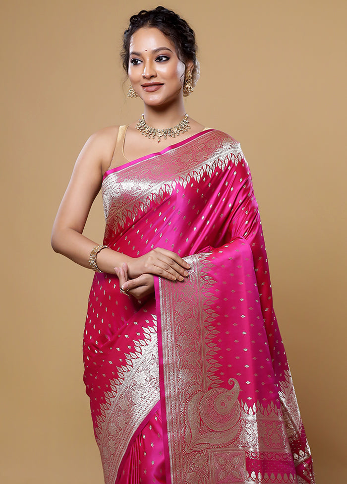 Pink Banarasi Silk Saree With Blouse Piece