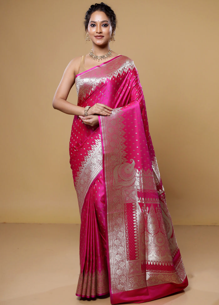 Pink Banarasi Silk Saree With Blouse Piece