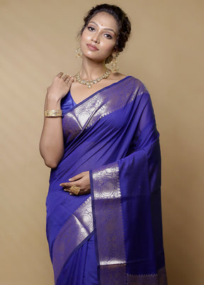 Blue Cotton Saree With Blouse Piece - Indian Silk House Agencies