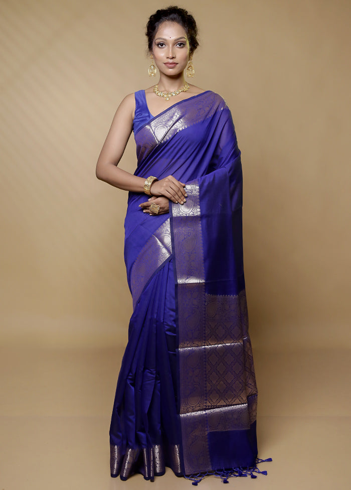 Blue Cotton Saree With Blouse Piece - Indian Silk House Agencies