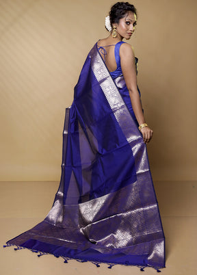 Blue Cotton Saree With Blouse Piece - Indian Silk House Agencies