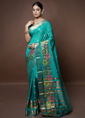 Green Dupion Silk Saree With Blouse Piece