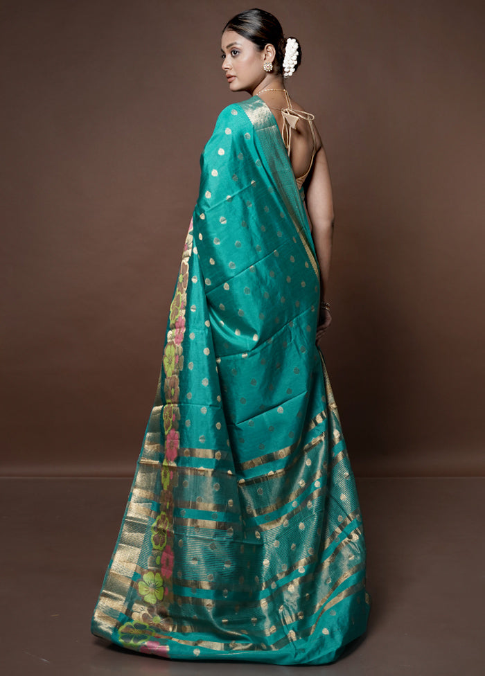 Green Dupion Silk Saree With Blouse Piece