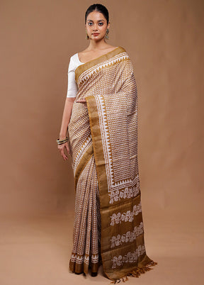 Multicolor Handloom Tussar Pure Silk Saree With Blouse Piece