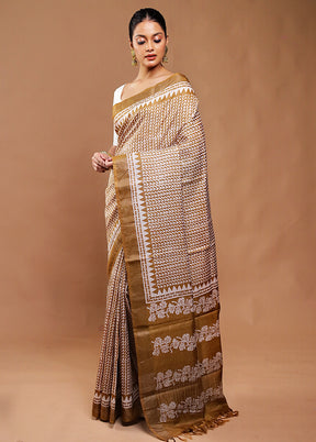 Multicolor Handloom Tussar Pure Silk Saree With Blouse Piece