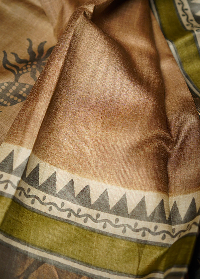 Brown Tussar Pure Silk Saree With Blouse Piece