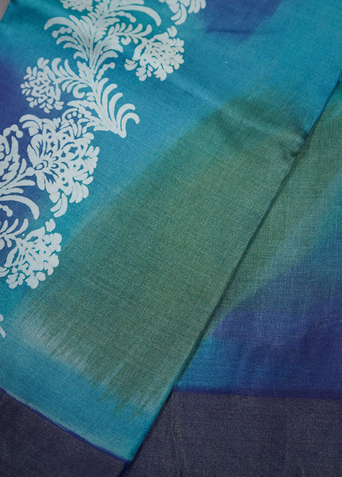 Blue Tussar Pure Silk Saree With Blouse Piece - Indian Silk House Agencies