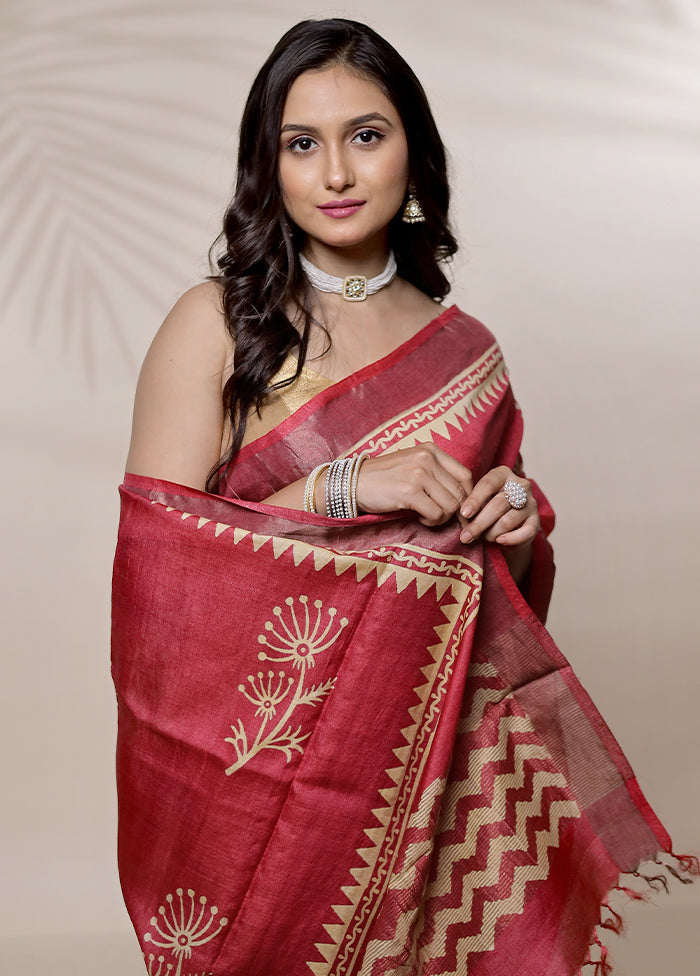 Pink Tussar Pure Silk Saree With Blouse Piece - Indian Silk House Agencies