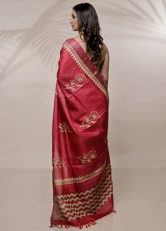 Pink Tussar Pure Silk Saree With Blouse Piece - Indian Silk House Agencies