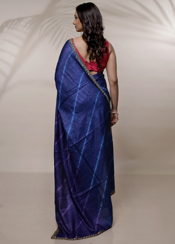 Blue Tussar Pure Silk Saree With Blouse Piece - Indian Silk House Agencies