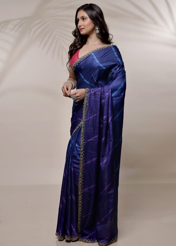 Blue Tussar Pure Silk Saree With Blouse Piece - Indian Silk House Agencies