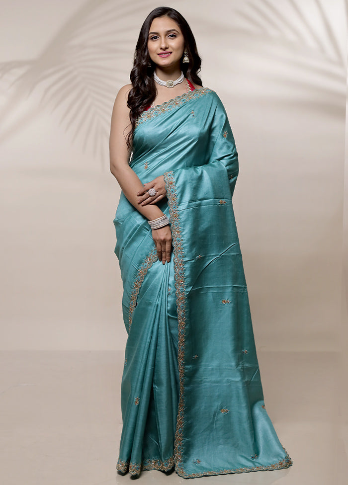 Green Tussar Pure Silk Saree With Blouse Piece - Indian Silk House Agencies