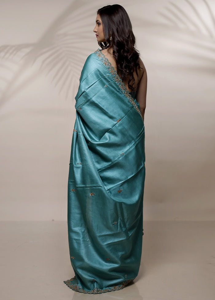 Green Tussar Pure Silk Saree With Blouse Piece - Indian Silk House Agencies