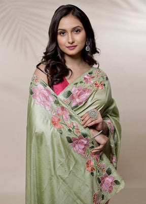 Green Tussar Pure Silk Saree With Blouse Piece - Indian Silk House Agencies