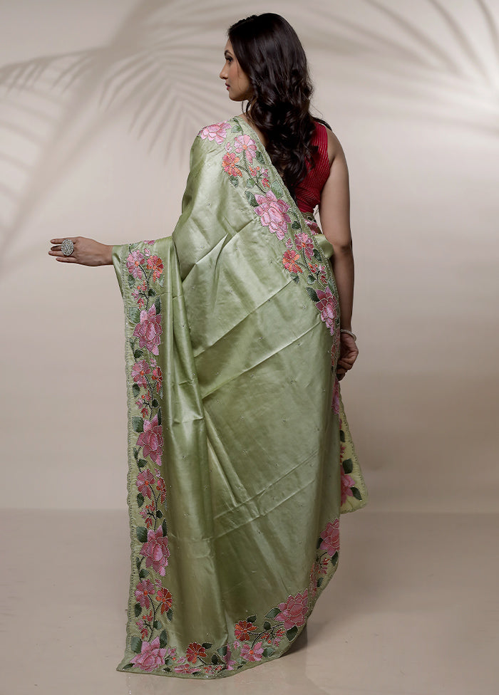 Green Tussar Pure Silk Saree With Blouse Piece - Indian Silk House Agencies