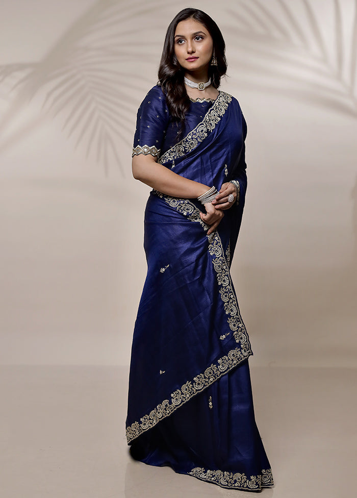 Blue Tussar Pure Silk Saree With Blouse Piece - Indian Silk House Agencies