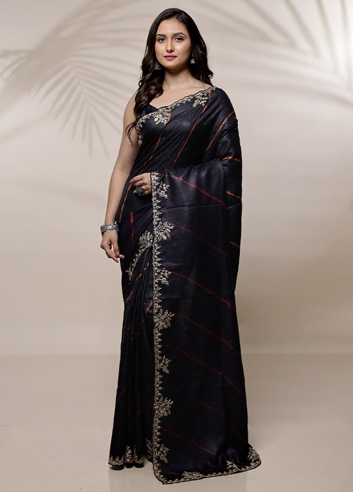 Black Tussar Pure Silk Saree With Blouse Piece