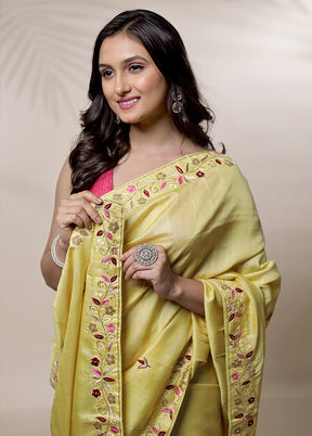 Yellow Tussar Pure Silk Saree With Blouse Piece - Indian Silk House Agencies