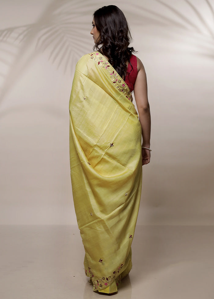 Yellow Tussar Pure Silk Saree With Blouse Piece - Indian Silk House Agencies