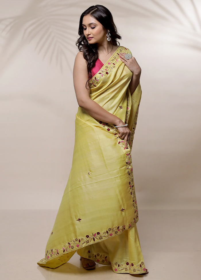 Yellow Tussar Pure Silk Saree With Blouse Piece - Indian Silk House Agencies