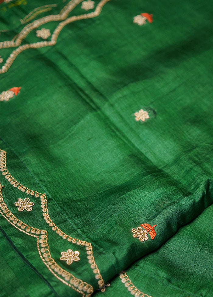 Green Tussar Pure Silk Saree With Blouse Piece - Indian Silk House Agencies