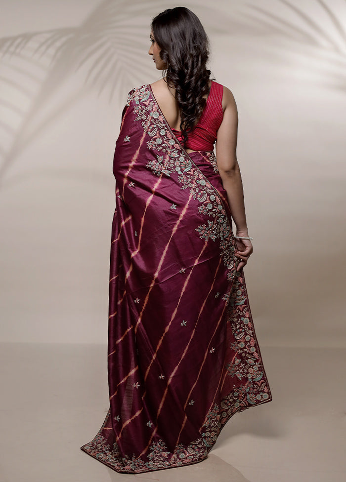 Pink Tussar Pure Silk Saree With Blouse Piece - Indian Silk House Agencies